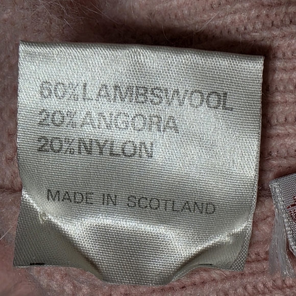 VINTAGE SCOTTISH PINK LAMBSWOOL ANGORA SHAWL COLLAR SWEATER SZ L - Picture 6 of 7